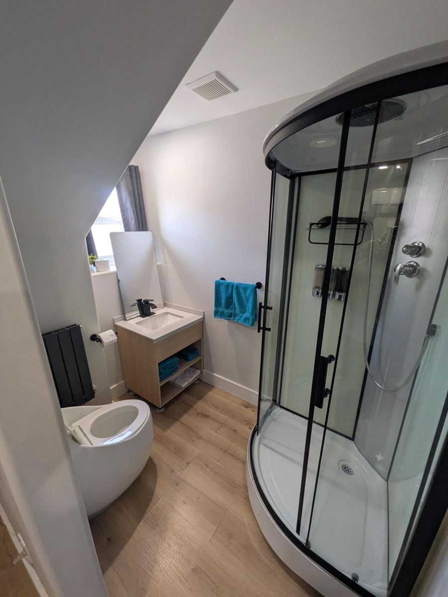 Bathroom with shower and modern fixtures